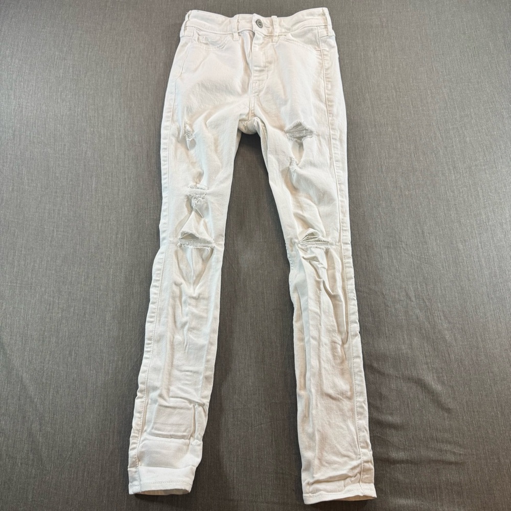 Hollister Jeans Women’s Jr 24x28 White High Rise Super Skinny Distressed Denim